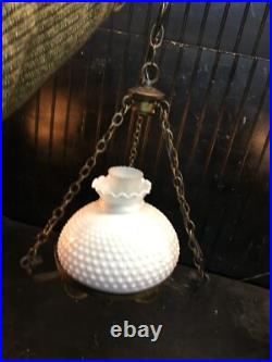 Vtg MCM Hobnail Milk Glass Hanging Ceiling Light Fixture Pendant Chandelier