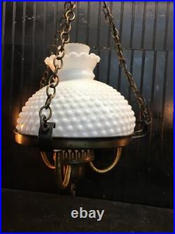 Vtg MCM Hobnail Milk Glass Hanging Ceiling Light Fixture Pendant Chandelier
