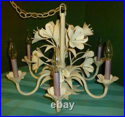 Vtg MCM Italian Style Floral 6 Arm Candle Light Chandelier Swag Hanging Lamp