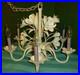 Vtg MCM Italian Style Floral 6 Arm Candle Light Chandelier Swag Hanging Lamp