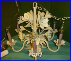 Vtg MCM Italian Style Floral 6 Arm Candle Light Chandelier Swag Hanging Lamp