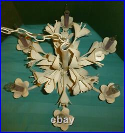 Vtg MCM Italian Style Floral 6 Arm Candle Light Chandelier Swag Hanging Lamp