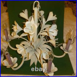 Vtg MCM Italian Style Floral 6 Arm Candle Light Chandelier Swag Hanging Lamp