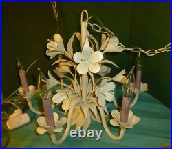 Vtg MCM Italian Style Floral 6 Arm Candle Light Chandelier Swag Hanging Lamp