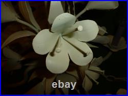 Vtg MCM Italian Style Floral 6 Arm Candle Light Chandelier Swag Hanging Lamp
