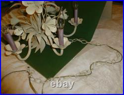 Vtg MCM Italian Style Floral 6 Arm Candle Light Chandelier Swag Hanging Lamp