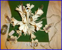 Vtg MCM Italian Style Floral 6 Arm Candle Light Chandelier Swag Hanging Lamp
