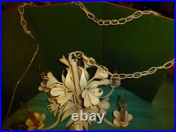Vtg MCM Italian Style Floral 6 Arm Candle Light Chandelier Swag Hanging Lamp