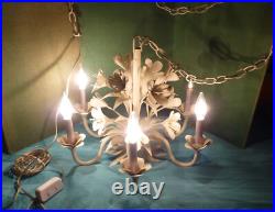 Vtg MCM Italian Style Floral 6 Arm Candle Light Chandelier Swag Hanging Lamp
