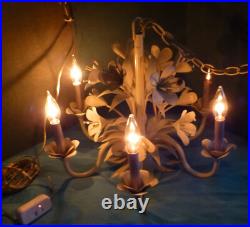 Vtg MCM Italian Style Floral 6 Arm Candle Light Chandelier Swag Hanging Lamp