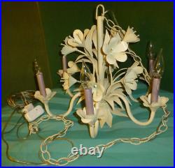 Vtg MCM Italian Style Floral 6 Arm Candle Light Chandelier Swag Hanging Lamp