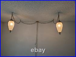 Vtg MCM Mid Century Hanging Double Pendant Light Vanity Swag Hollywood 40s 50 60