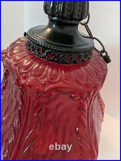 Vtg MCM Red Globe HANGING Glass Retro SWAG LAMP Light Red Glass Boho