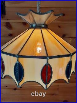 Vtg MCM Retro 1960s/70s Multicolored Slag Glass Hanging Swag Light/Lamp Fixture