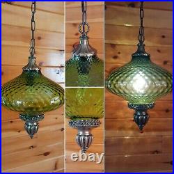 Vtg MCM Retro Hanging Mini Swag Light/Lamp Green Glass Coinspot Design