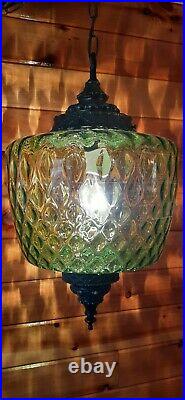 Vtg MCM Retro Hanging Swag Light/Lamp Green Glass Coinspot Design