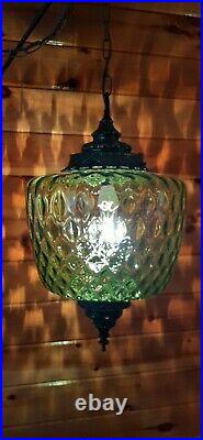 Vtg MCM Retro Hanging Swag Light/Lamp Green Glass Coinspot Design
