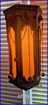 Vtg MCM Swag Hanging Chain Lamp Lion Head Hollywood Regency 21x9 14lbs Works
