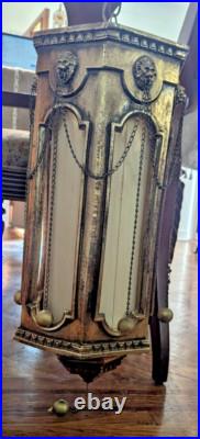Vtg MCM Swag Hanging Chain Lamp Lion Head Hollywood Regency 21x9 14lbs Works