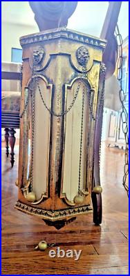 Vtg MCM Swag Hanging Chain Lamp Lion Head Hollywood Regency 21x9 14lbs Works