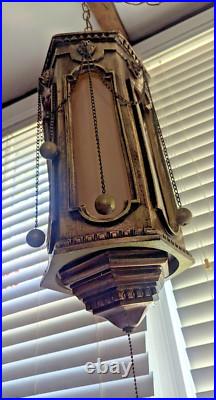 Vtg MCM Swag Hanging Chain Lamp Lion Head Hollywood Regency 21x9 14lbs Works
