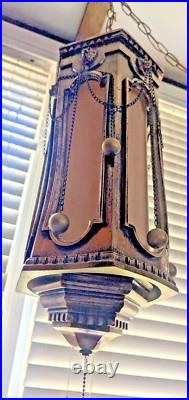 Vtg MCM Swag Hanging Chain Lamp Lion Head Hollywood Regency 21x9 14lbs Works