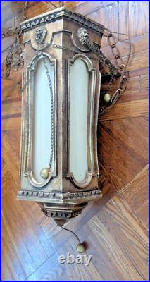 Vtg MCM Swag Hanging Chain Lamp Lion Head Hollywood Regency 21x9 14lbs Works