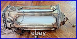 Vtg MCM Swag Hanging Chain Lamp Lion Head Hollywood Regency 21x9 14lbs Works