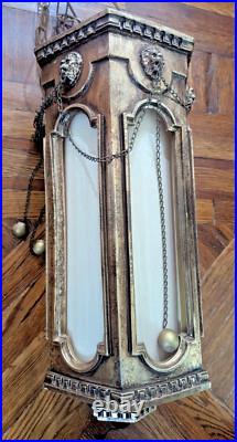 Vtg MCM Swag Hanging Chain Lamp Lion Head Hollywood Regency 21x9 14lbs Works