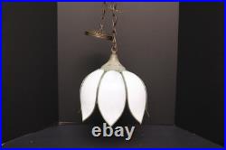 Vtg MCM White Slag Glass Hanging TULIP Ceiling Pendant Swag Lamp Pendant Fixture