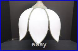 Vtg MCM White Slag Glass Hanging TULIP Ceiling Pendant Swag Lamp Pendant Fixture