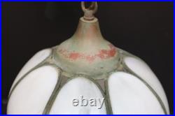 Vtg MCM White Slag Glass Hanging TULIP Ceiling Pendant Swag Lamp Pendant Fixture