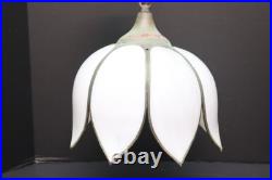 Vtg MCM White Slag Glass Hanging TULIP Ceiling Pendant Swag Lamp Pendant Fixture