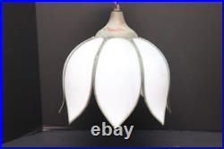 Vtg MCM White Slag Glass Hanging TULIP Ceiling Pendant Swag Lamp Pendant Fixture