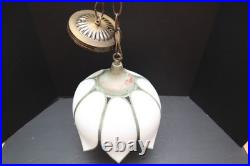 Vtg MCM White Slag Glass Hanging TULIP Ceiling Pendant Swag Lamp Pendant Fixture