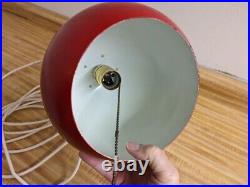 Vtg. MCM semi ball red pullchain rubber cord swag lamp