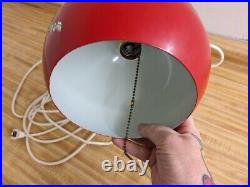 Vtg. MCM semi ball red pullchain rubber cord swag lamp