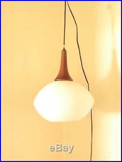 Vtg MID Century Danish Modern Hanging Lamp Pendant Light Wood Space Age Ufo Wlnt