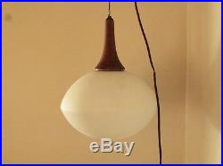 Vtg MID Century Danish Modern Hanging Lamp Pendant Light Wood Space Age Ufo Wlnt