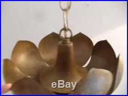 Vtg MID Century Feldman Brass Lotus Tiny Petite Chandelier Hanging Swag Lamp