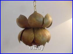 Vtg MID Century Feldman Brass Lotus Tiny Petite Chandelier Hanging Swag Lamp