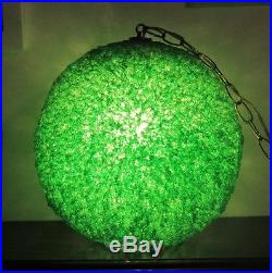 Vtg MID Century Green Spaghetti Spun Lucite Hanging Swag Lamp Globe Light Vgc