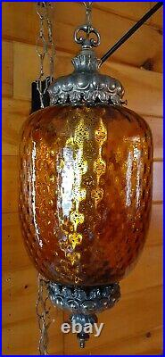Vtg Mcm Retro Hanging Swag Light/Lamp Amber Rootbeer Glass Only 1 Available