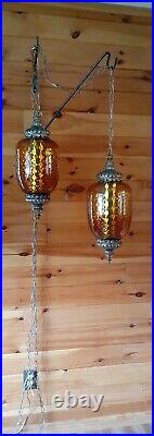 Vtg Mcm Retro Hanging Swag Light/Lamp Amber Rootbeer Glass Only 1 Available