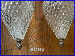 Vtg Mid Century Double Swag Lamps Hanging cut glass Crystal Light fixture prisms