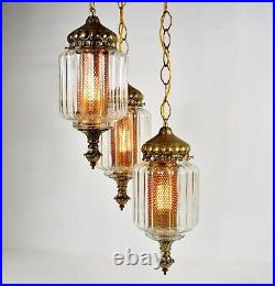 Vtg Mid Century / Hollywood Regency 3-Tier Glass Hanging Swag Lamp Light fixture
