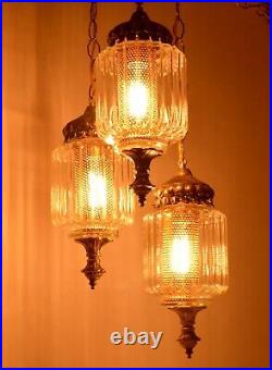 Vtg Mid Century / Hollywood Regency 3-Tier Glass Hanging Swag Lamp Light fixture
