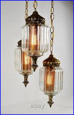 Vtg Mid Century / Hollywood Regency 3-Tier Glass Hanging Swag Lamp Light fixture