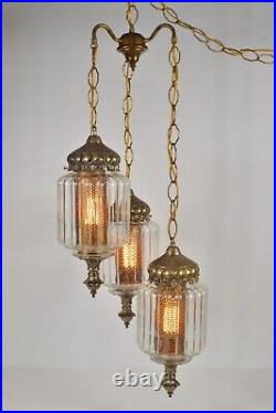 Vtg Mid Century / Hollywood Regency 3-Tier Glass Hanging Swag Lamp Light fixture