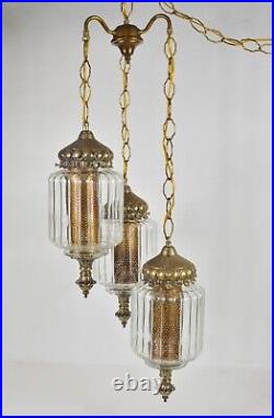 Vtg Mid Century / Hollywood Regency 3-Tier Glass Hanging Swag Lamp Light fixture